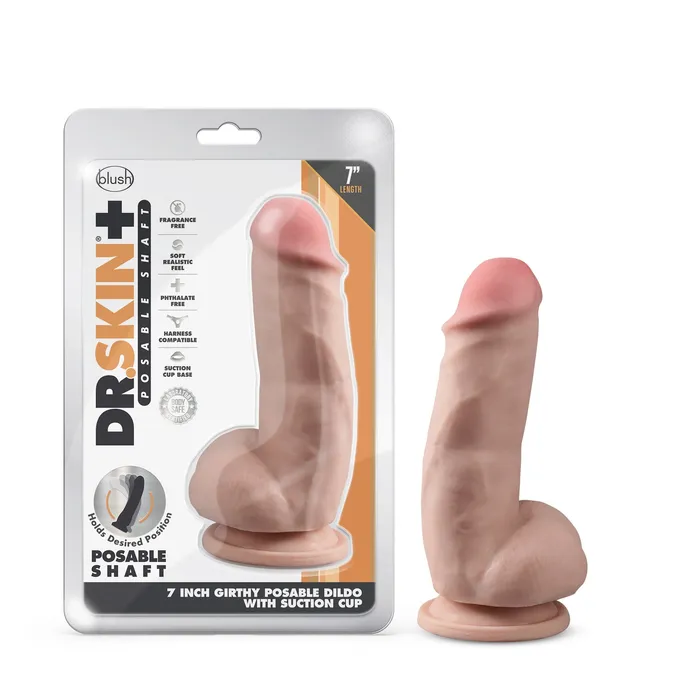 Dildos Blush Novelties Dr Skin Plus 7 Inch Girthy Posable Dildo With Balls Vanilla