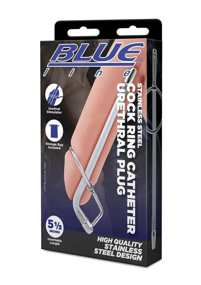 Male Sex Toys Blue Line Stainless Steel Cock Ring Catheter Urethral Plug Blue Line CandB Gear